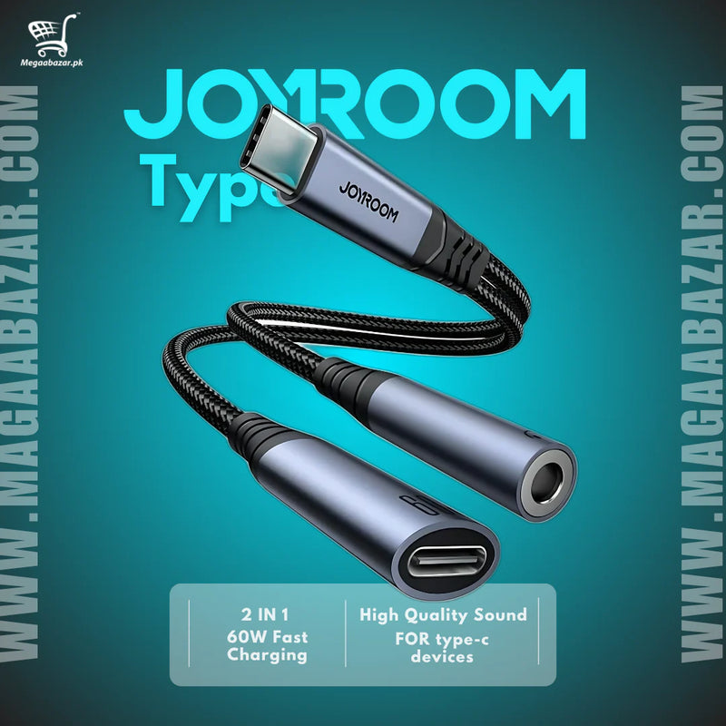 2-in-1 Audio Adapter Joyroom SY-C02 (Type-C to 3.5mm + Type-C)-Black
