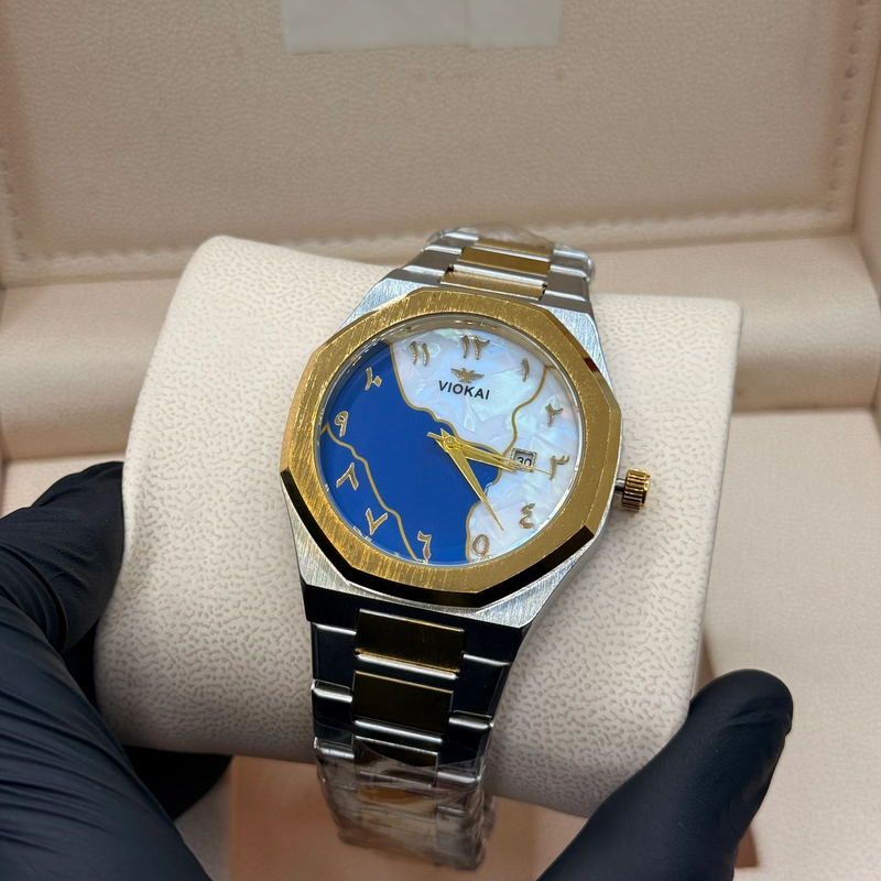 Aura stain less steel truetone with marble blue dial