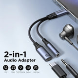 2-in-1 Audio Adapter Joyroom SY-C02 (Type-C to 3.5mm + Type-C)-Black
