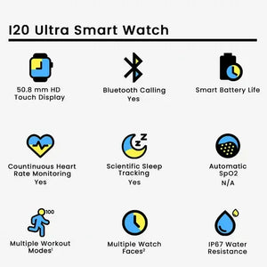 I20 Ultra Smart Watch With Earbuds And 7 Straps