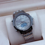 Dual time watch silver with silver dial