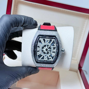 FM Red strap with white diamond watch