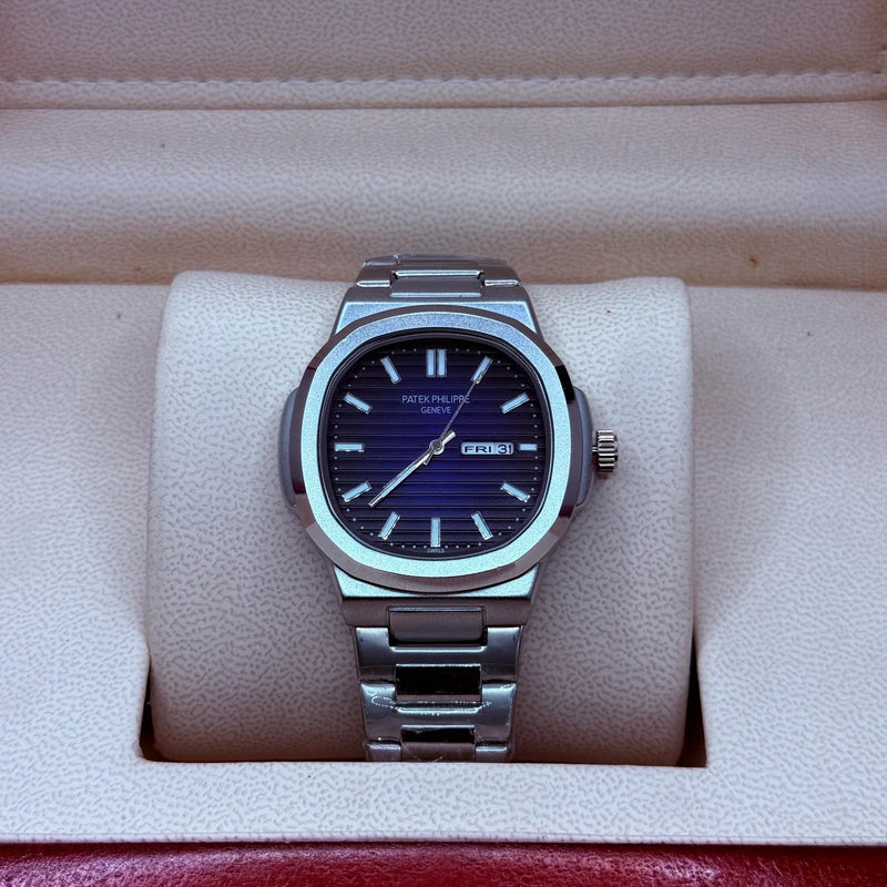 Patek philip silver watch  with neavy blue dial